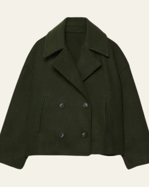 Short Women's Wool Cross Coat - Minimalist and Elegant