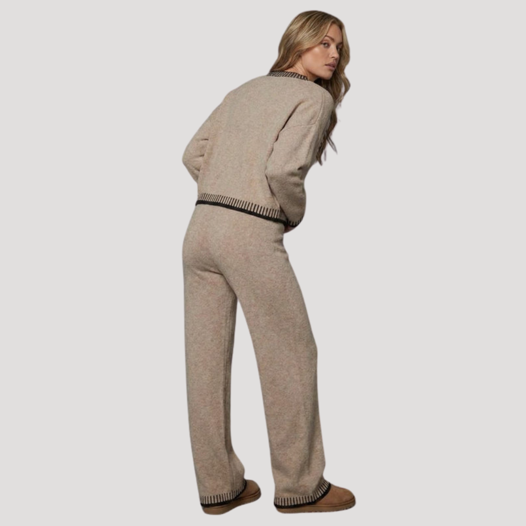 Women's Knit Cardigan and Wide Leg Pants Set
