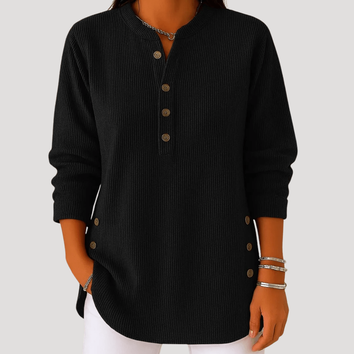 Women's Ribbed Long Sleeve Blouse with Buttons