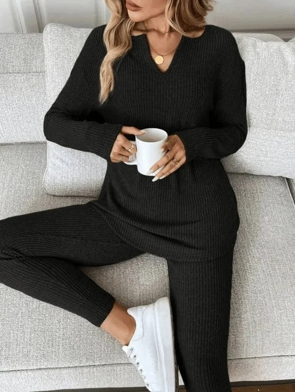 Renfri - Casual Knit Long Sleeve T-Shirt And Leggings Set