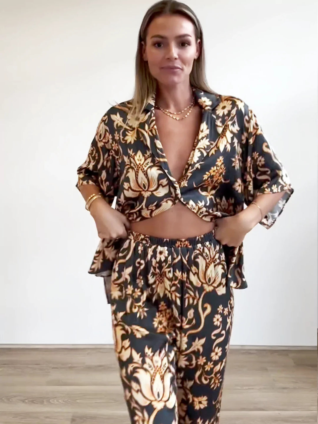 Golden Mystery Lotus Pajama Set, view 5 - Elena Harper
