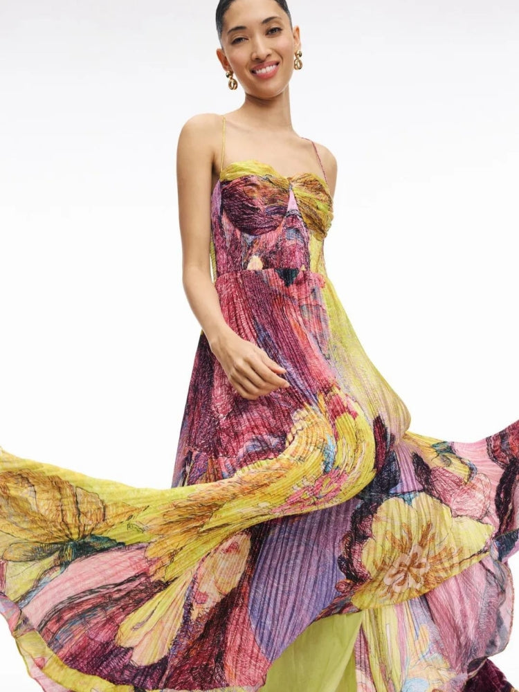 Kiara Multicolored Ikat Print Maxi Dress