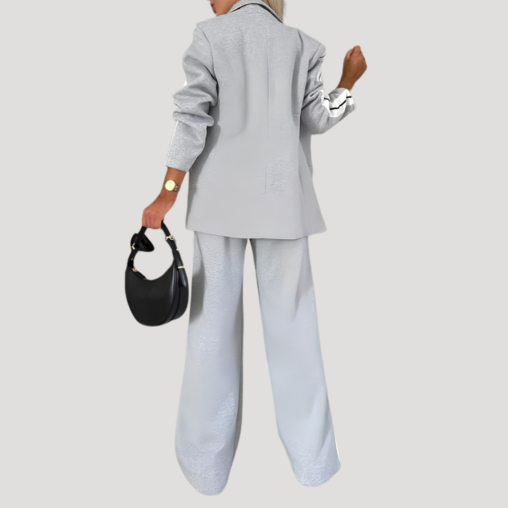 Women's Blazer Set with Striped Wide Pants
