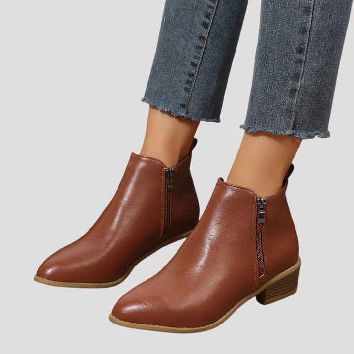Women's Ankle Boots with Low Heel and Side Zip