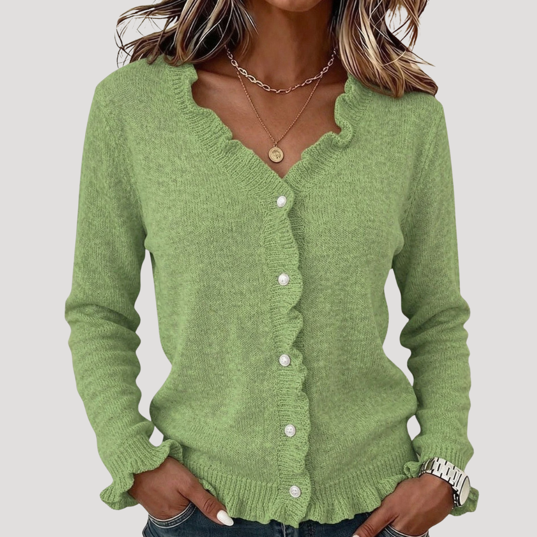 Women's Buttoned Ruffled Cardigan