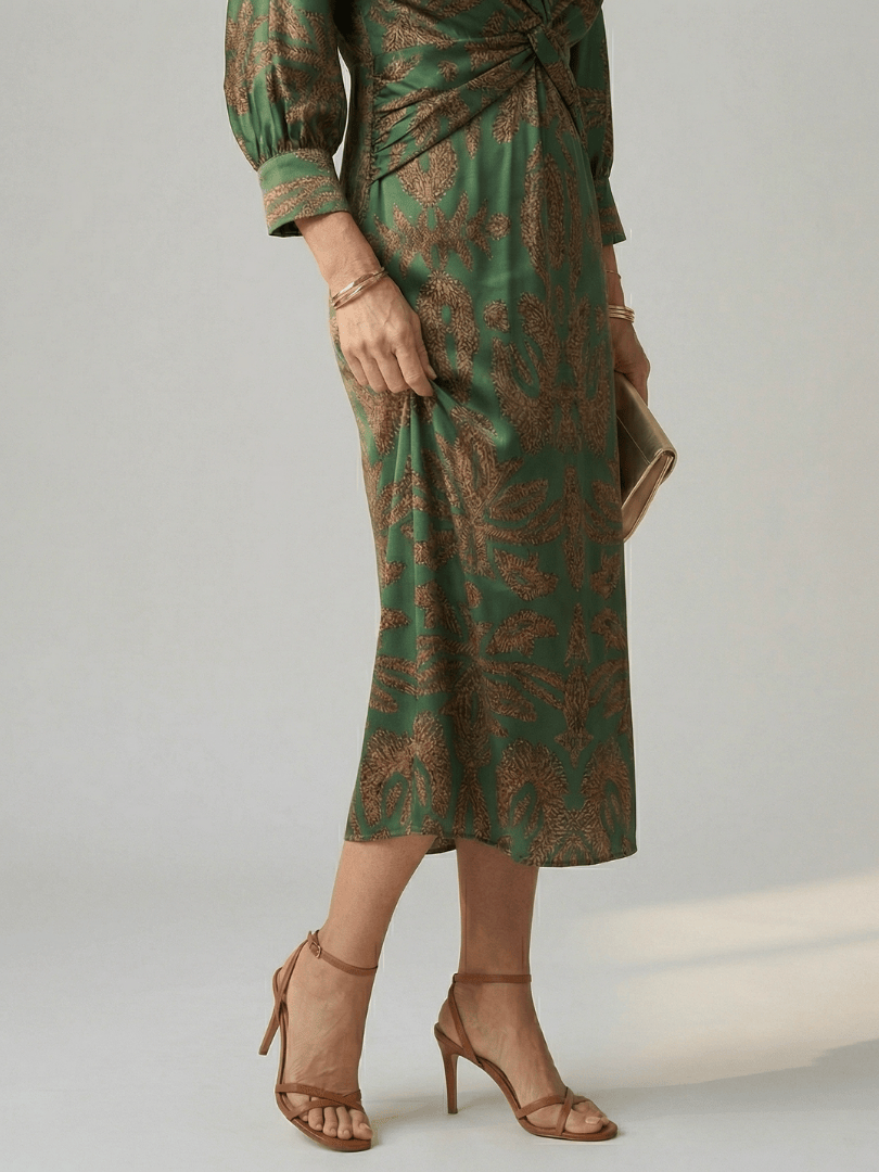 Emma & Rose Cape Town Lune™ Natural Wrap Midi Dress displayed in a relaxed fit with flowing fabric and elegant design.