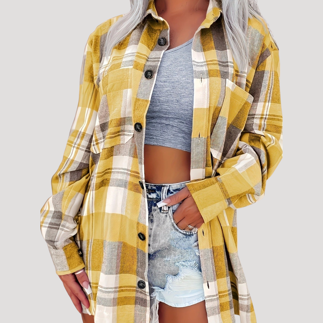 Casual Button-Up Checkered Shirt for Women