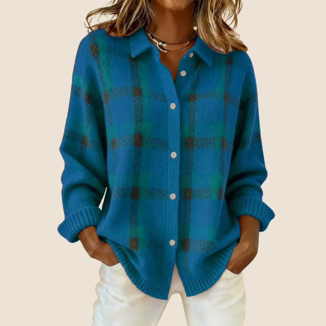 Trendy Women's Fleece Vest with Buttons and Check Pattern