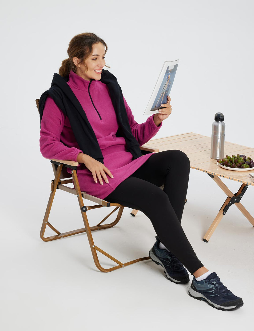 Women's Winter Tunic Dress with Half Zip, High Collar, and Kangaroo Pocket