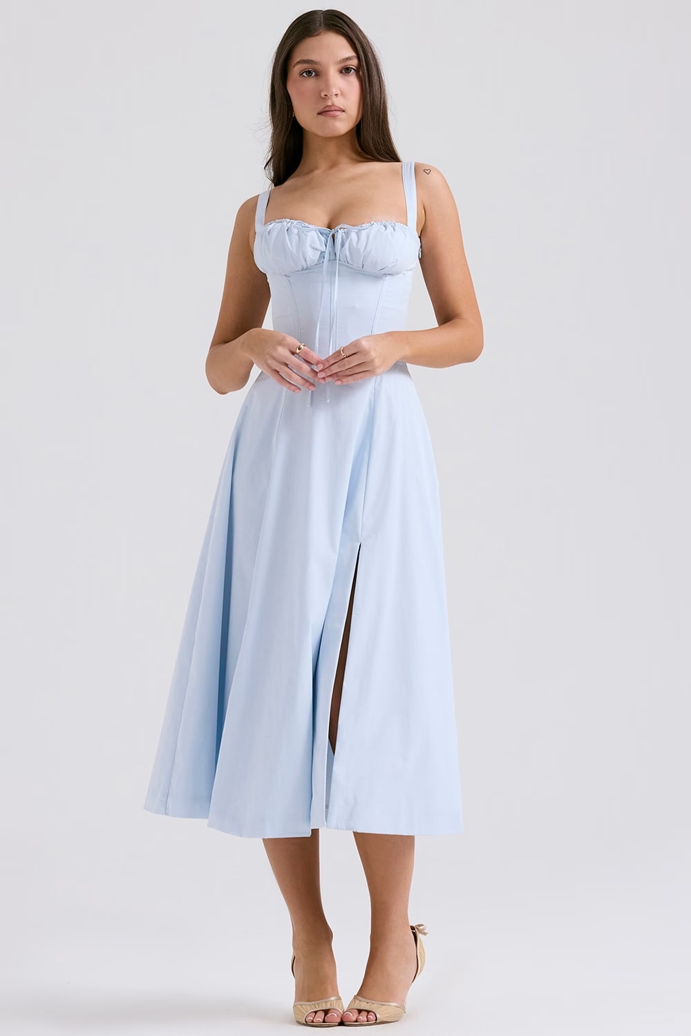 Women's Lace-Up Corset Midi Dress for Elegant Style