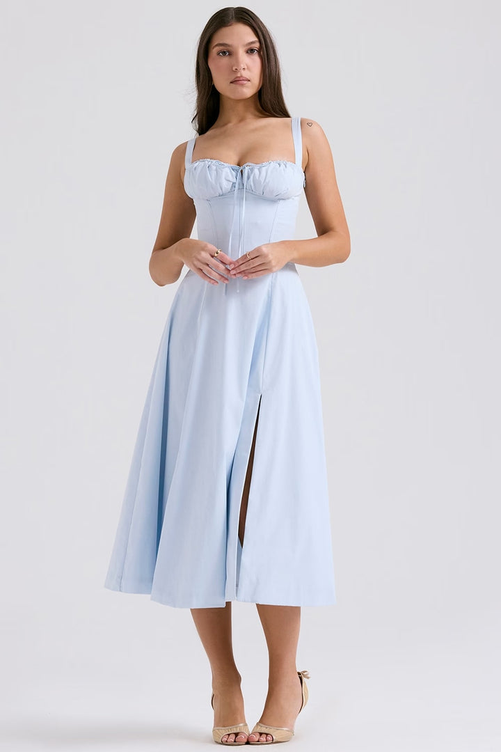 Women's Lace-Up Corset Midi Dress for Elegant Style