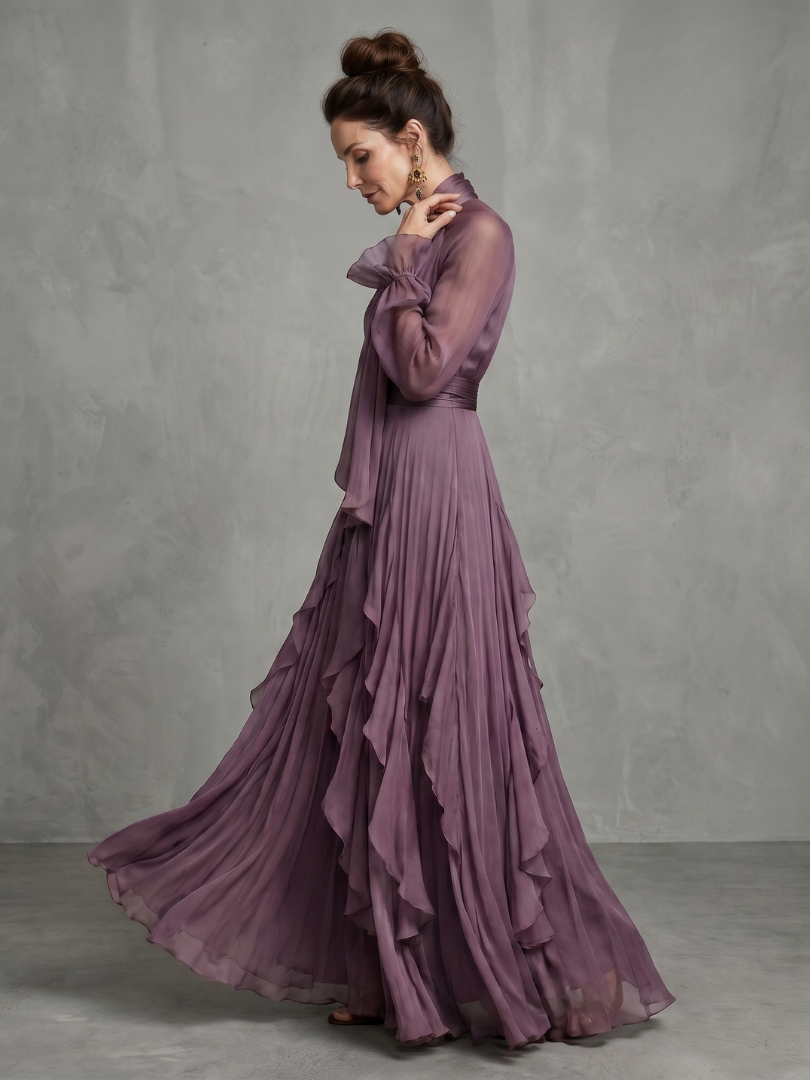 Demetria Tie Neck Ruffle Tiered Maxi Dress - Elena Harper