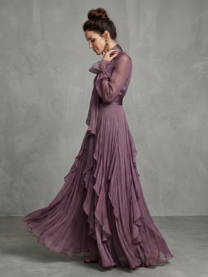 Demetria Tie Neck Ruffle Tiered Maxi Dress - Elena Harper