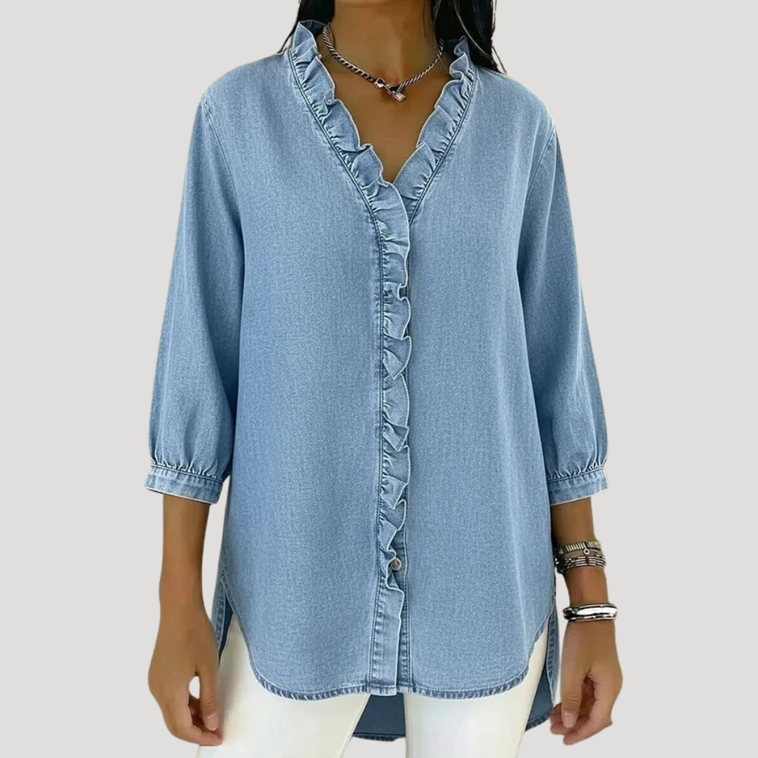 Women's Ruffled Denim Blouse