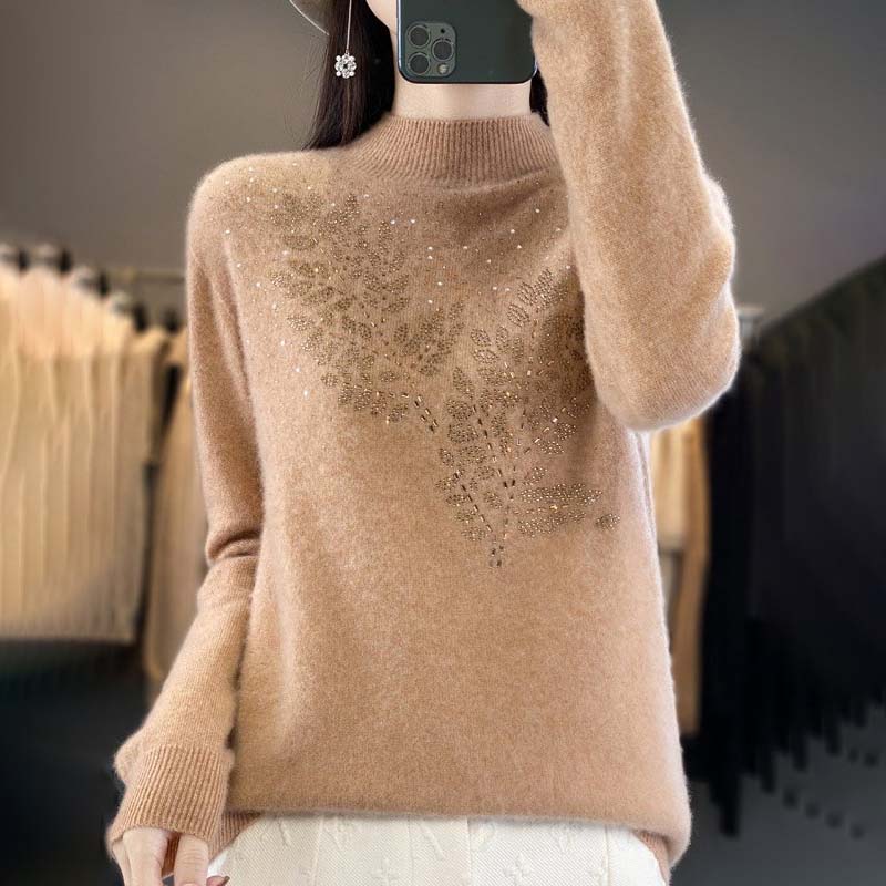 Knit Pullover with Leaf Pattern