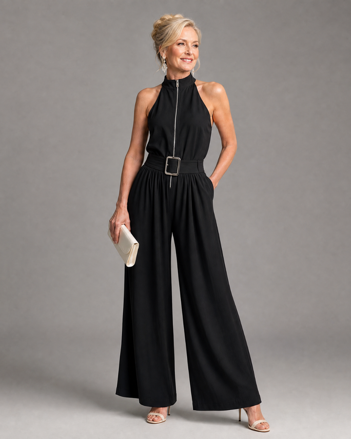 Astrielle Belted High Neck Wide Leg Sleeveless Jumpsuit - Elena Harper