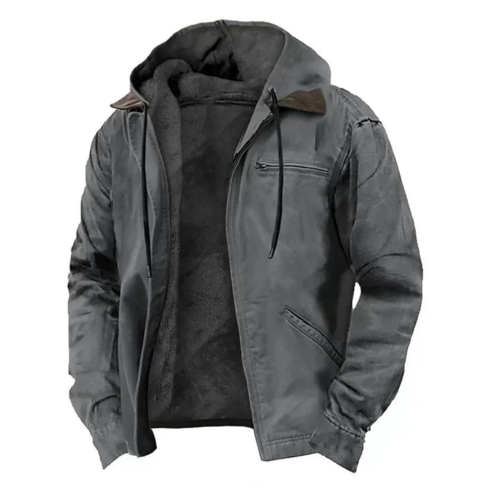 Men's Zip-Up Hooded Jacket with Warm Lining