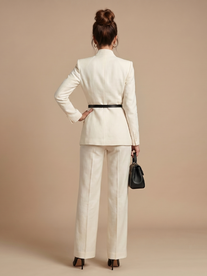 Delta Structured Stand Collar Tailored Suit - Elena Harper