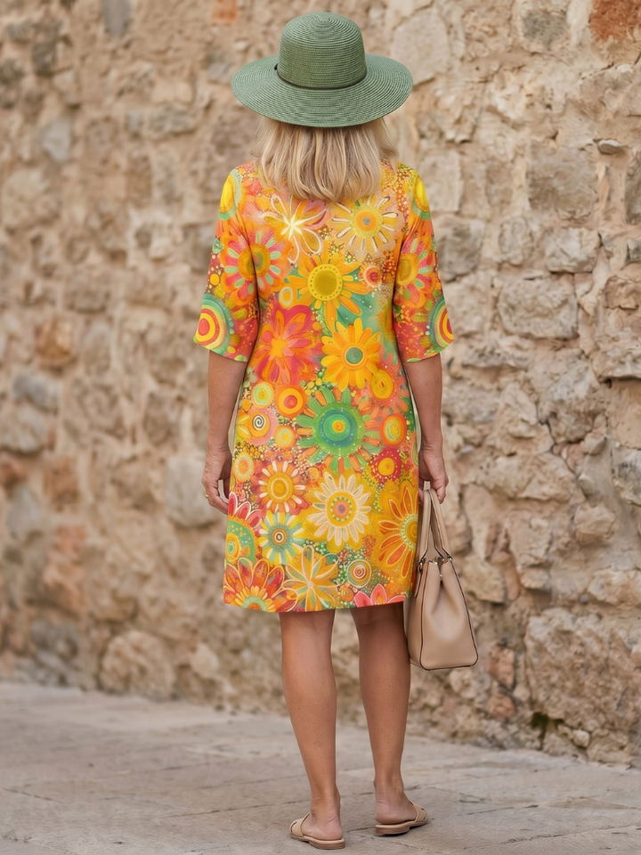 Women's Multicolor Floral Knee Length Dress Effortless Style, view 4 - Elena Harper