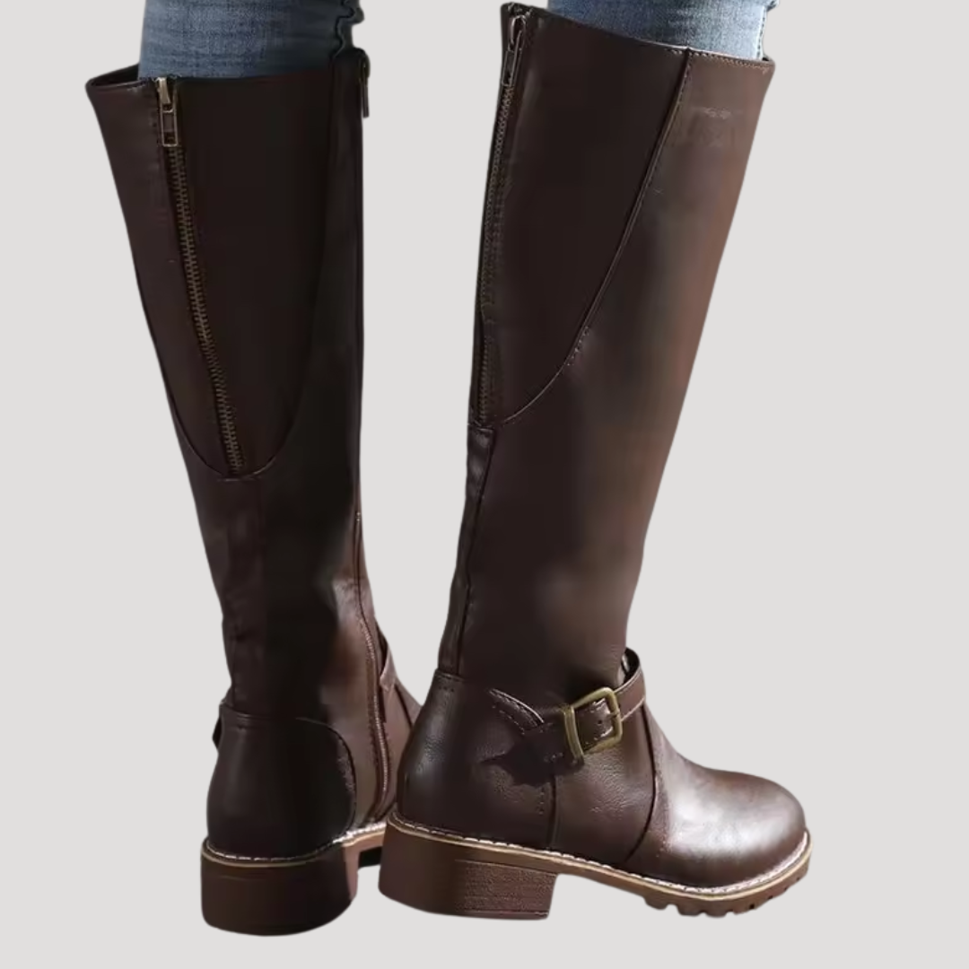 High Women's Riding Boots with Buckle Detail