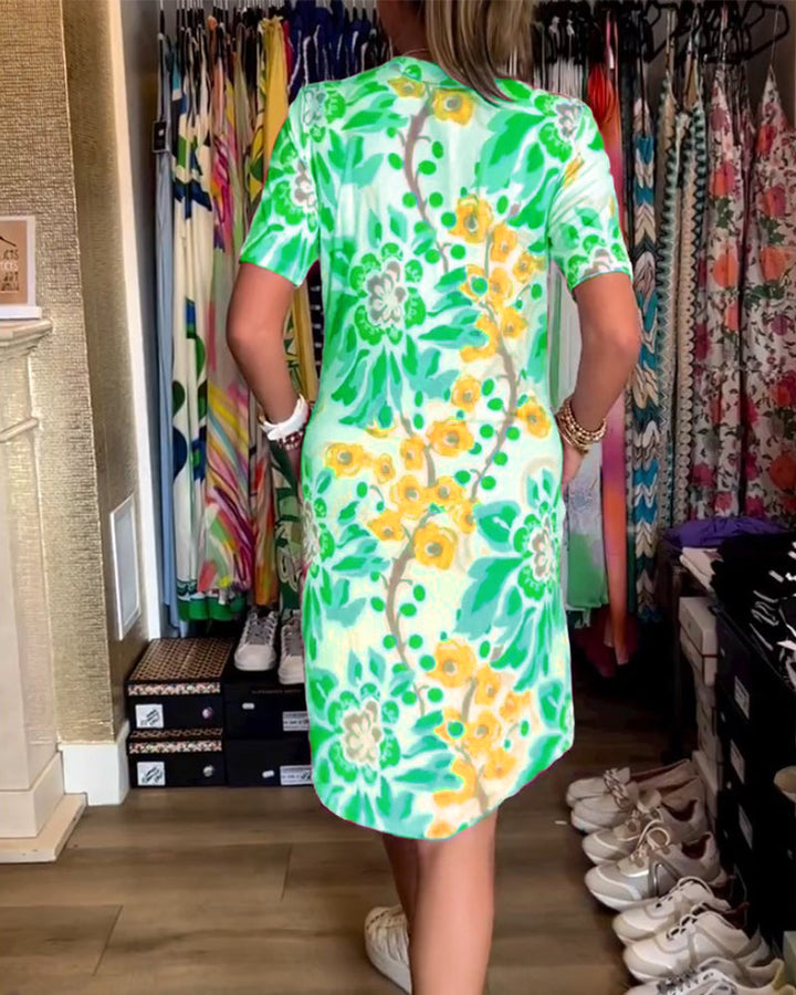 Ivendra Short Sleeve Floral Print Dress - Elena Harper