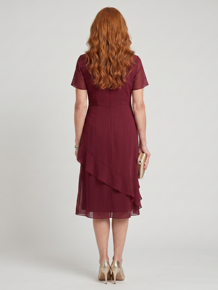 Eira Short Sleeve Layered Hem Midi Dress - Elena Harper