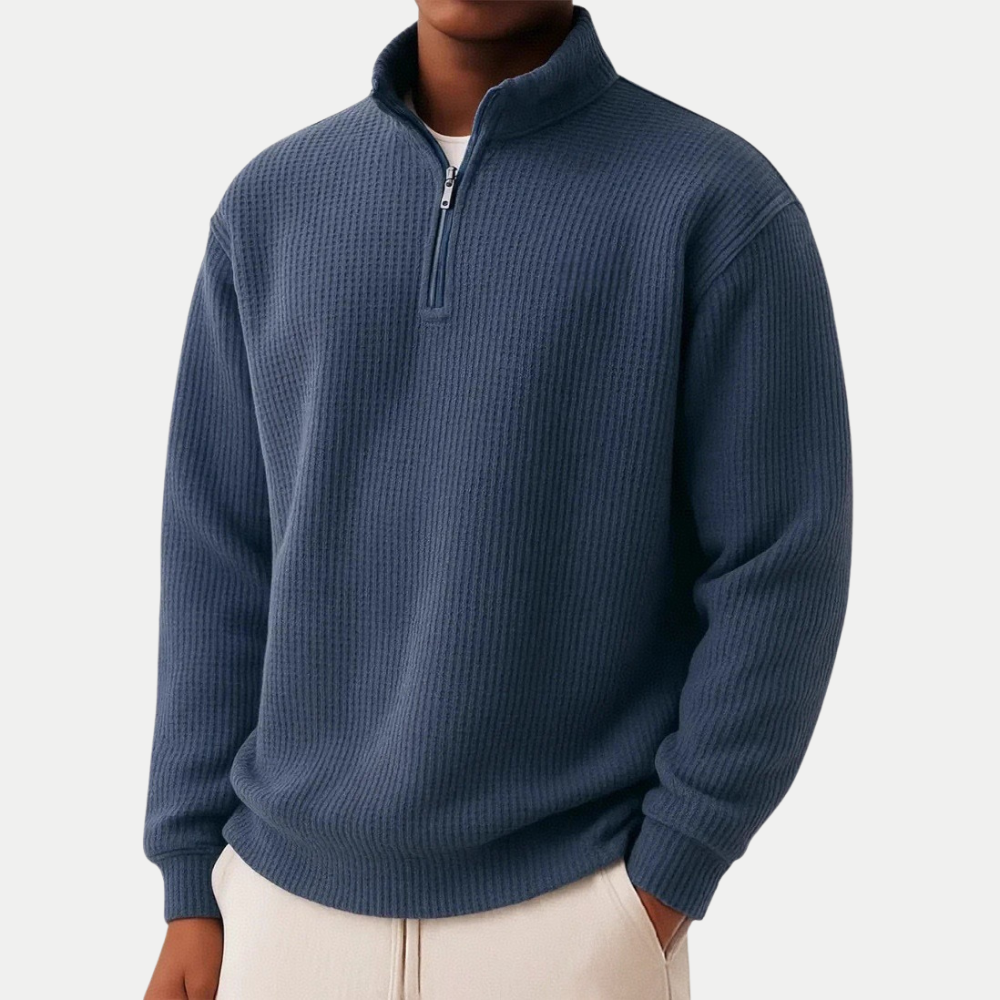 Men's Pullover Slim Silhouette Long Sleeve with Zip Collar
