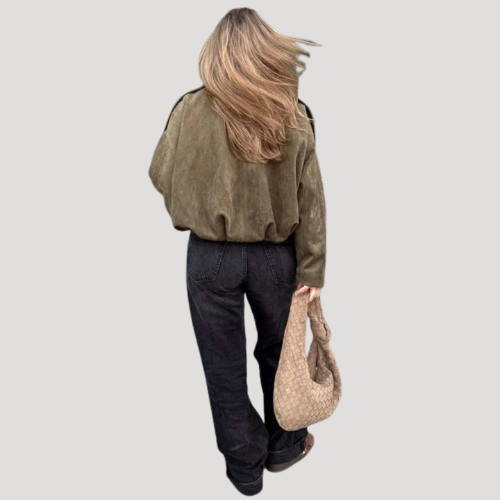 Oversized Bomber Jacket for Women with Collar