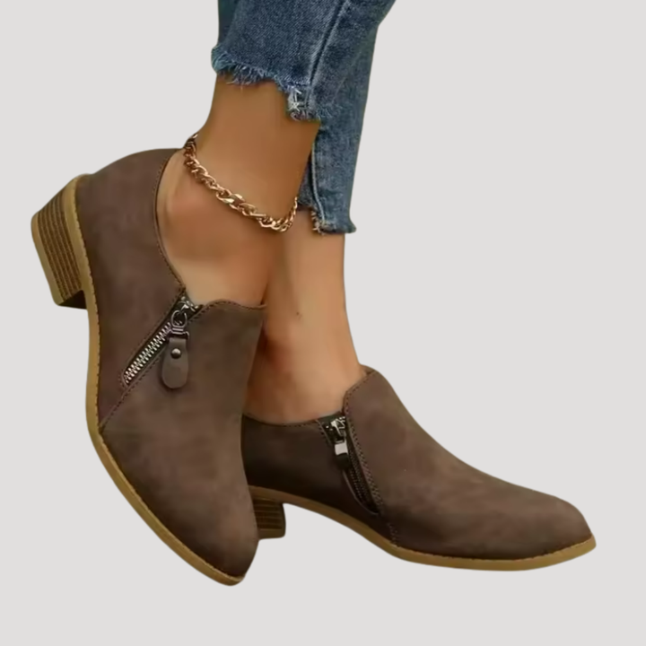 Women’s Low Heel Shoes with Front Zip