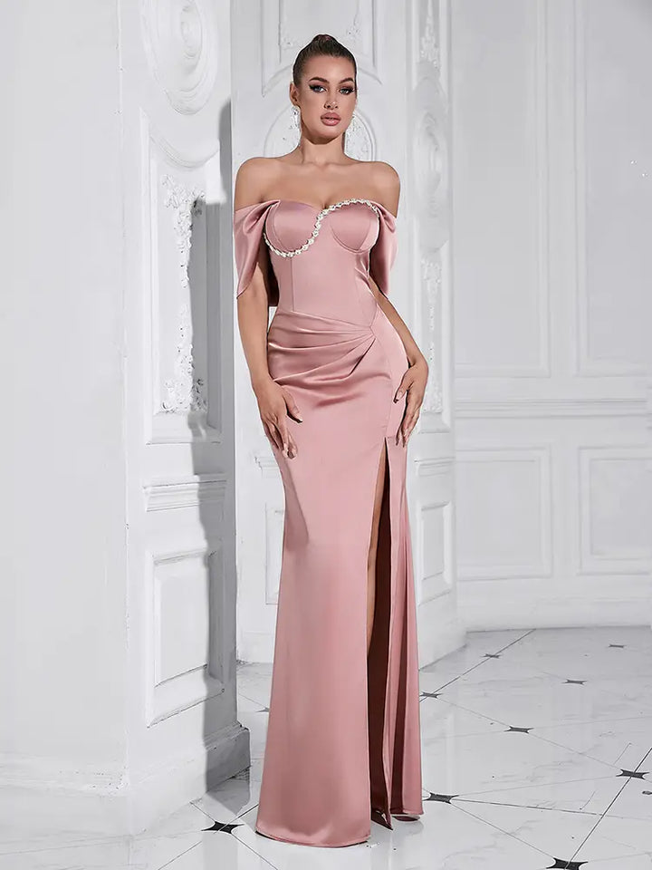 Elegant One-Shoulder Diamond-Detail Gown