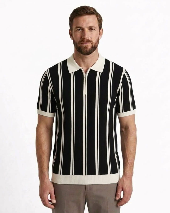 Striped Half-Zip Polo For Men