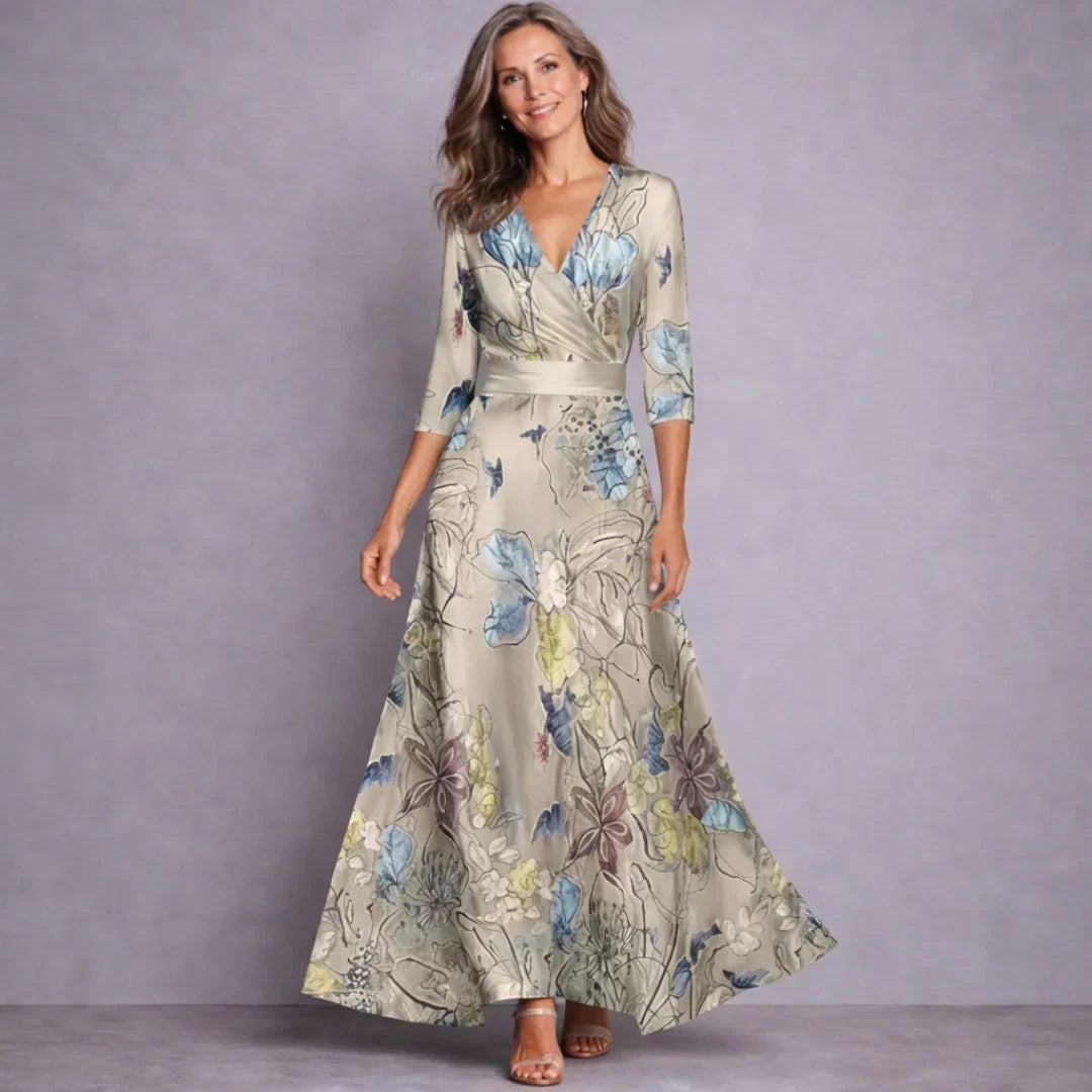 Dahlia Elegant Mid Sleeve Maxi Dress, view 2 - Elena Harper