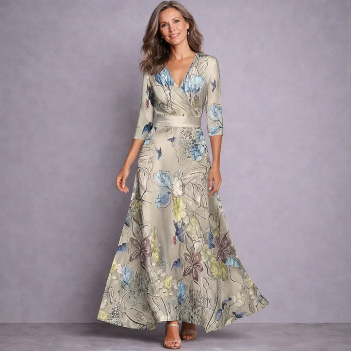 Dahlia Elegant Mid Sleeve Maxi Dress, view 2 - Elena Harper