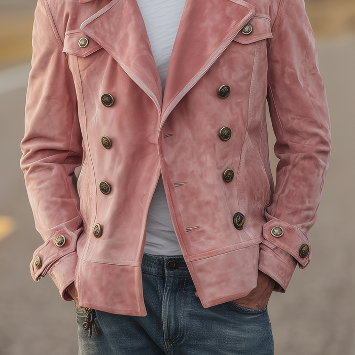 Momonosuke - Classic Retro Western Style Lapel Suede Double-Breasted Jacket