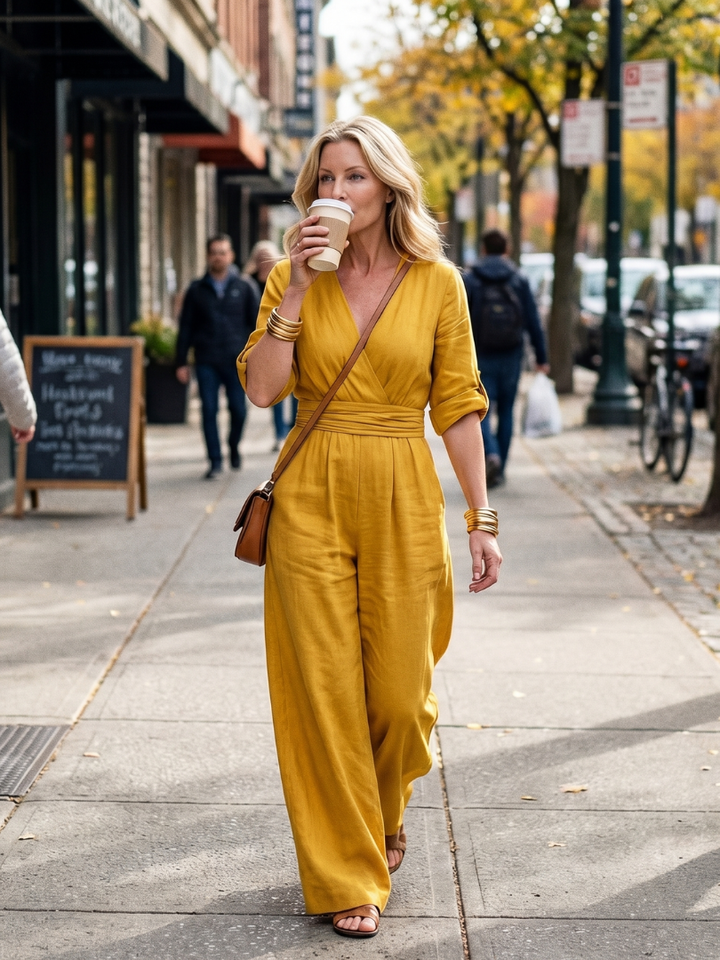 Women's Cross Front Wide Leg Jumpsuit - Elegant & Comfortable