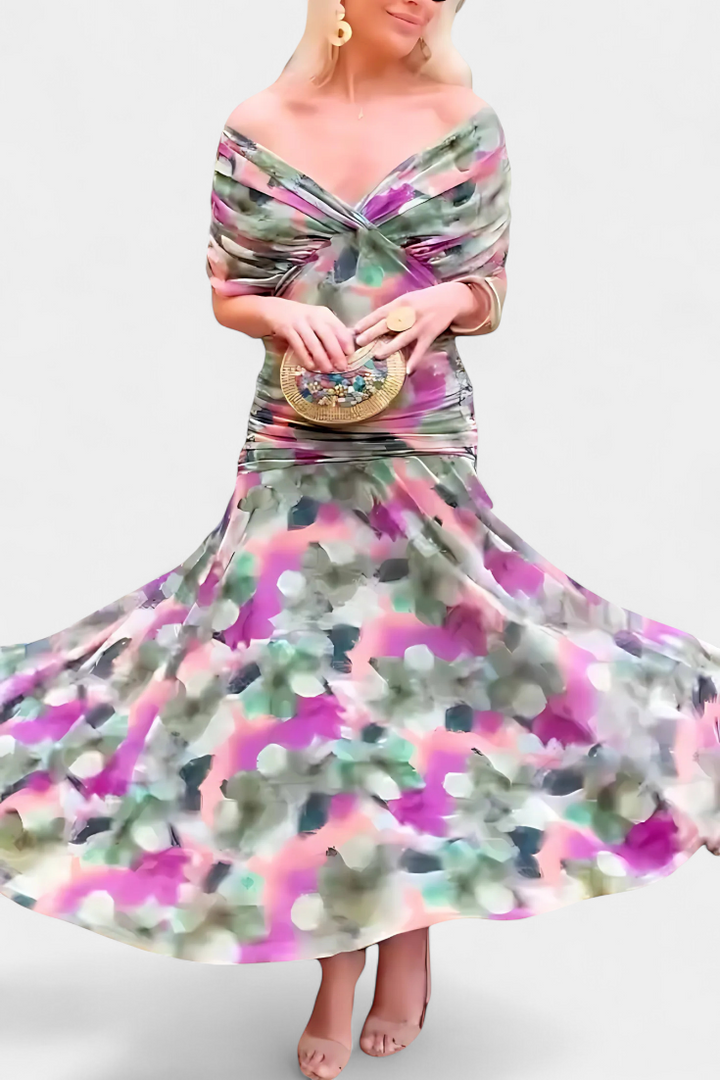 Florendra Long floral dress with V-neck - Elena Harper
