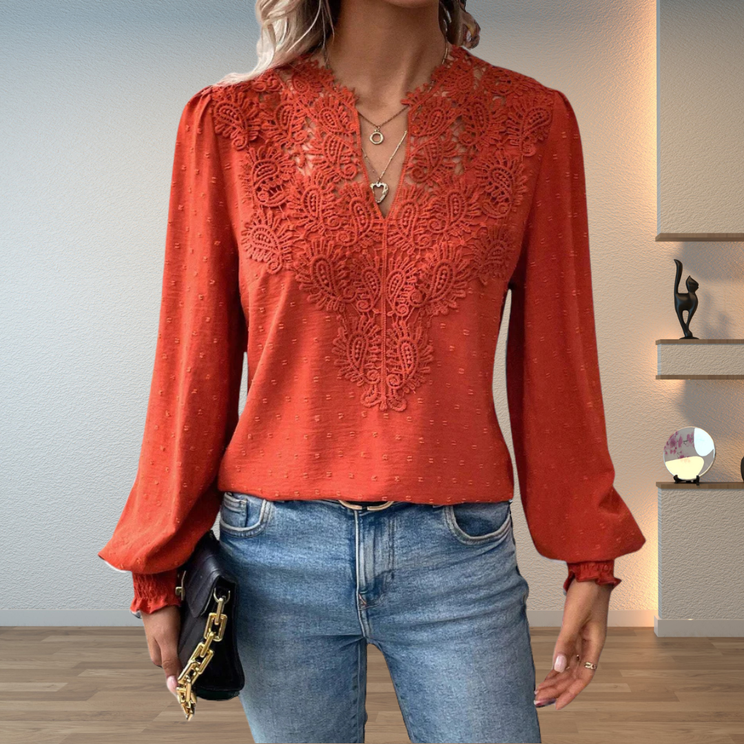 Lillian | Ladies V-Neck Long Sleeve Floral Detail Blouse Top