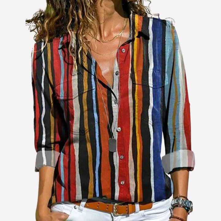 Luna | Vibrant Geometric Print Blouse with Long Sleeves