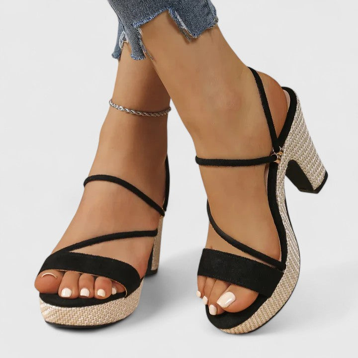 Women's Heeled Sandals with Ankle Strap - Elegant and Summery