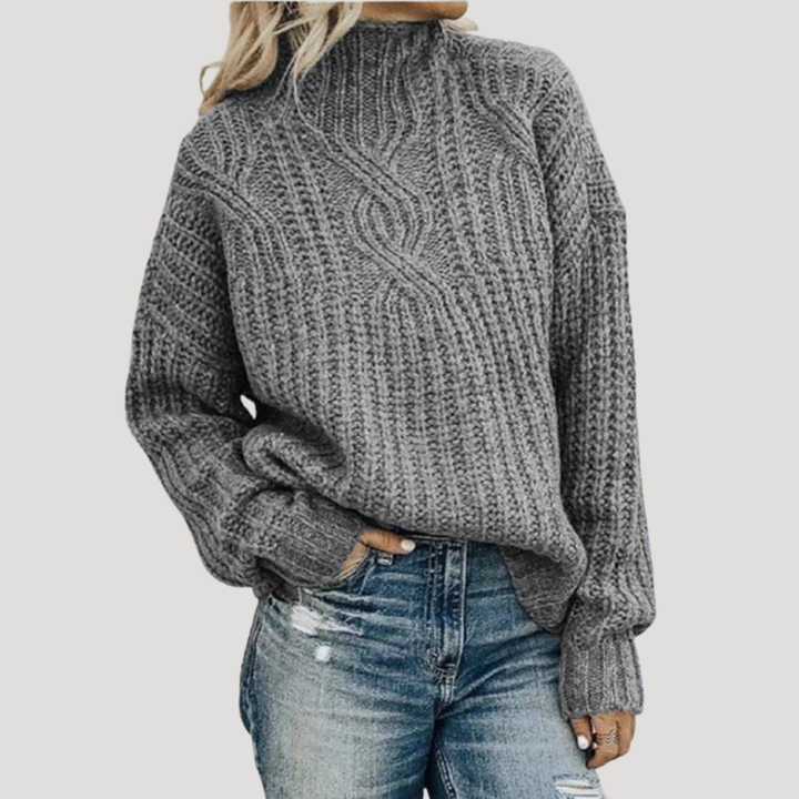 Women’s Twisted Knit Sweater with High Neck