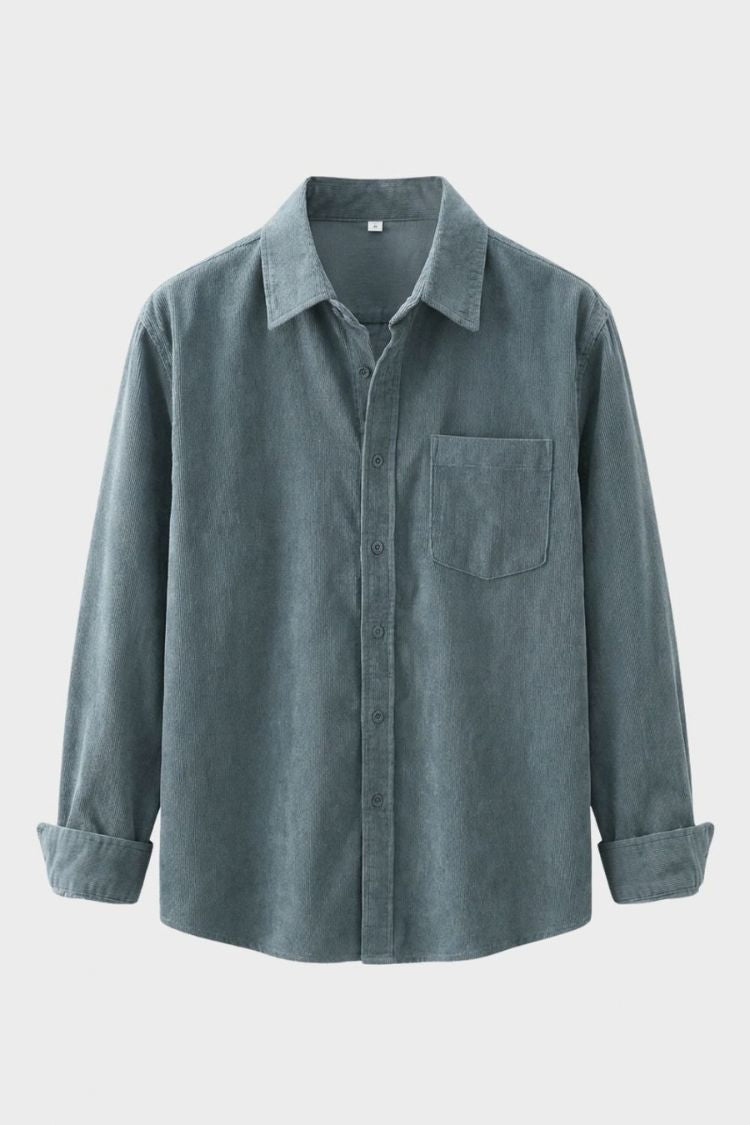 Men's Cord Shirt with Button Placket and Chest Pocket - Elena Harper