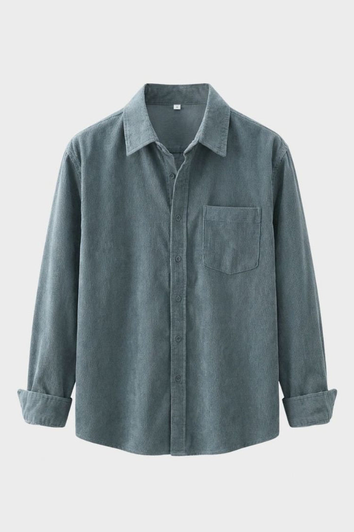 Men's Cord Shirt with Button Placket and Chest Pocket - Elena Harper
