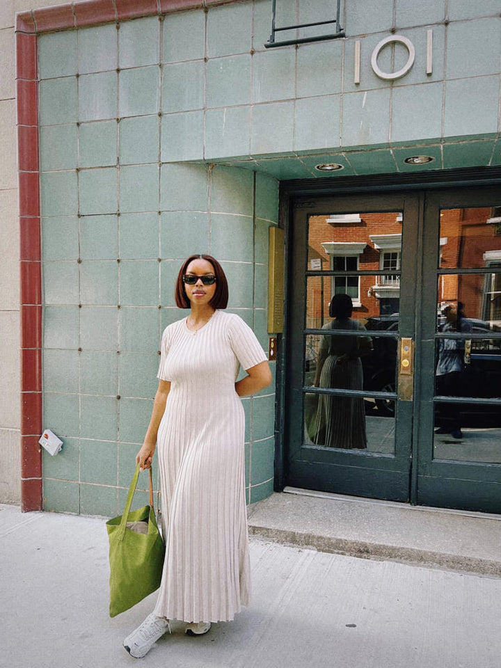 Casual Striped Crew Neck Knit Maxi Dress
