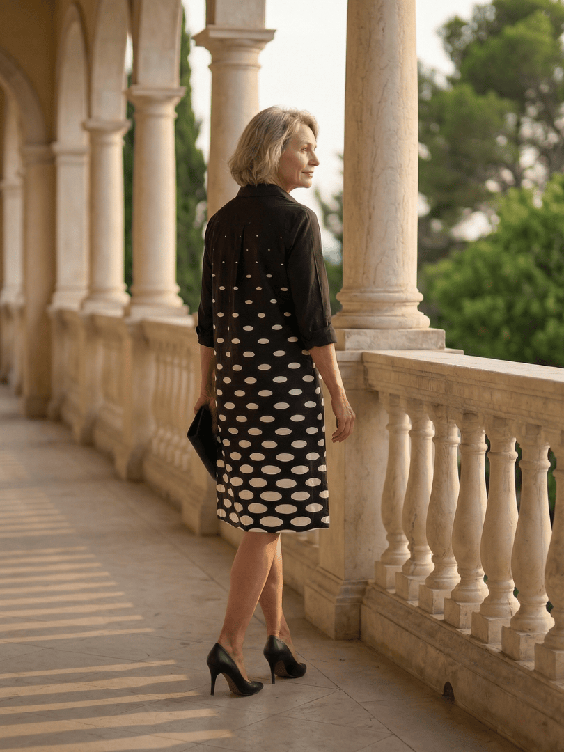 Faye™ Evening Walk Dress by Emma & Rose Cape Town, stylish black dress with elegant design, perfect for evening outings.