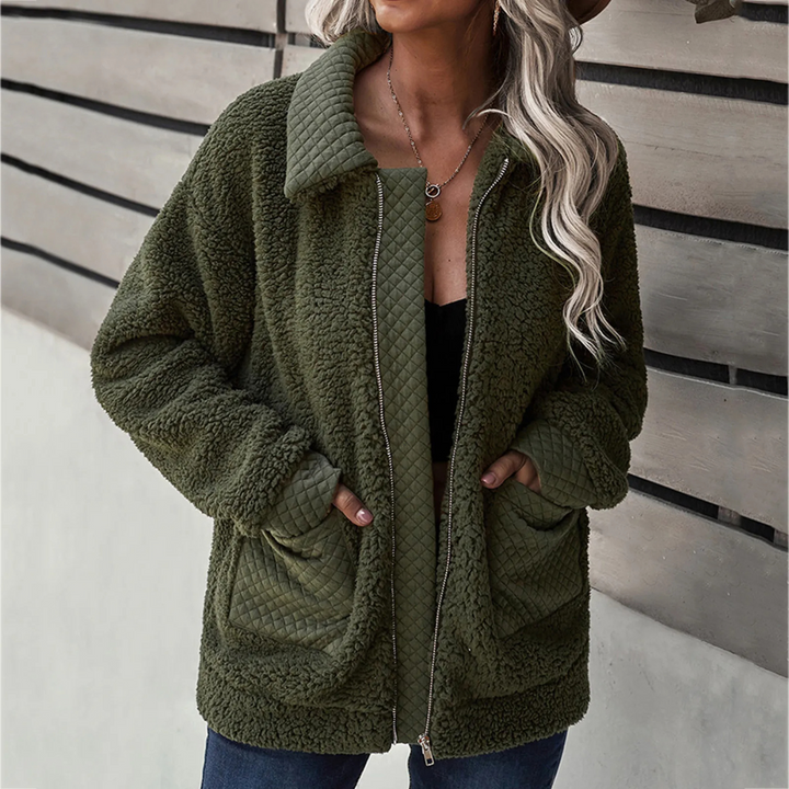 Ladies Teddy Coat Quilted with Zipper and Pockets