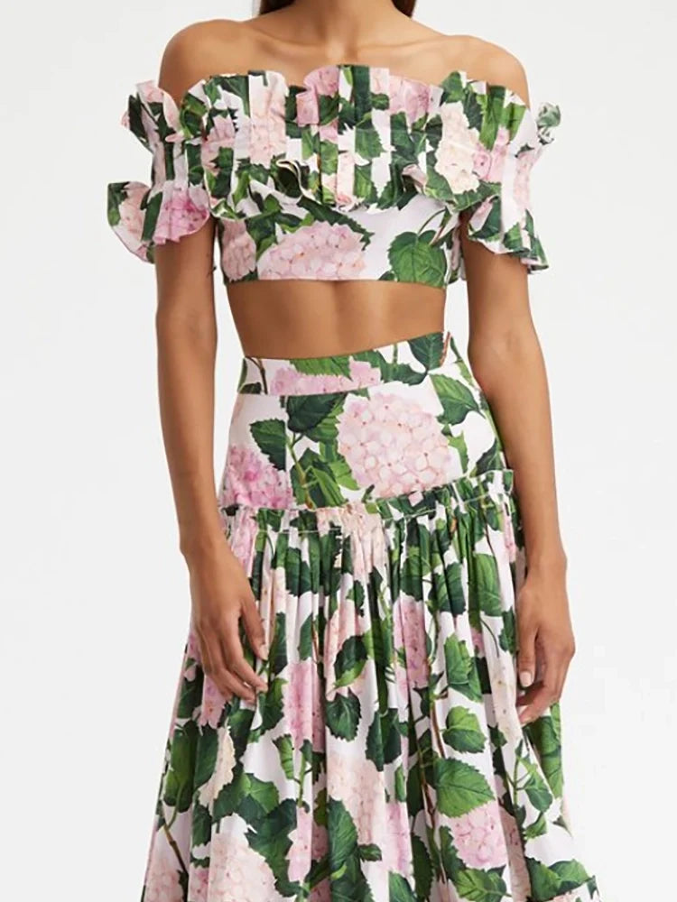 Ruffled Hydrangea Strapless Bikini Set