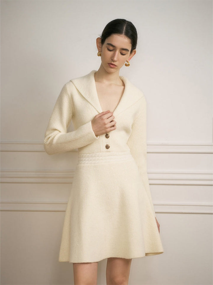 Parisian Style Lapel Knit Mini Dress, view 2 - Elena Harper
