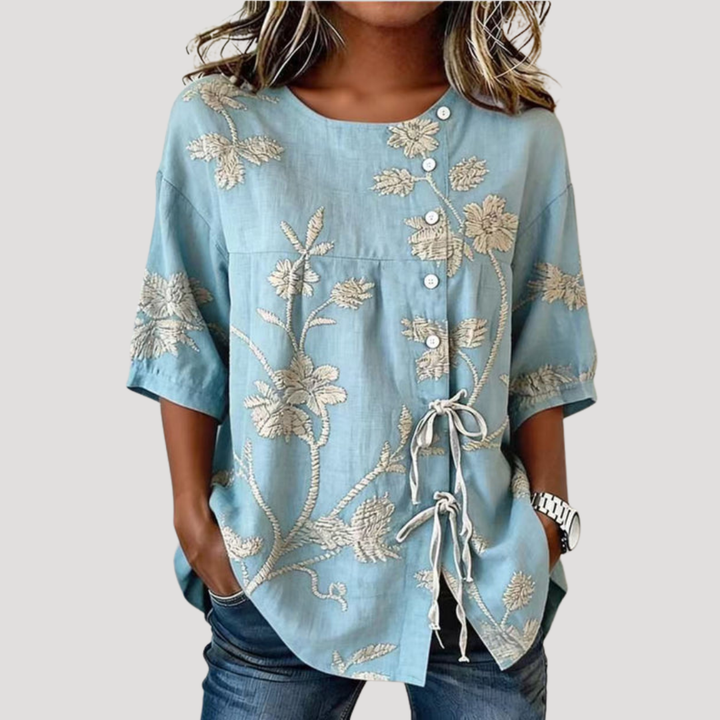Bohemian Floral Women's Blouse with Short Sleeves