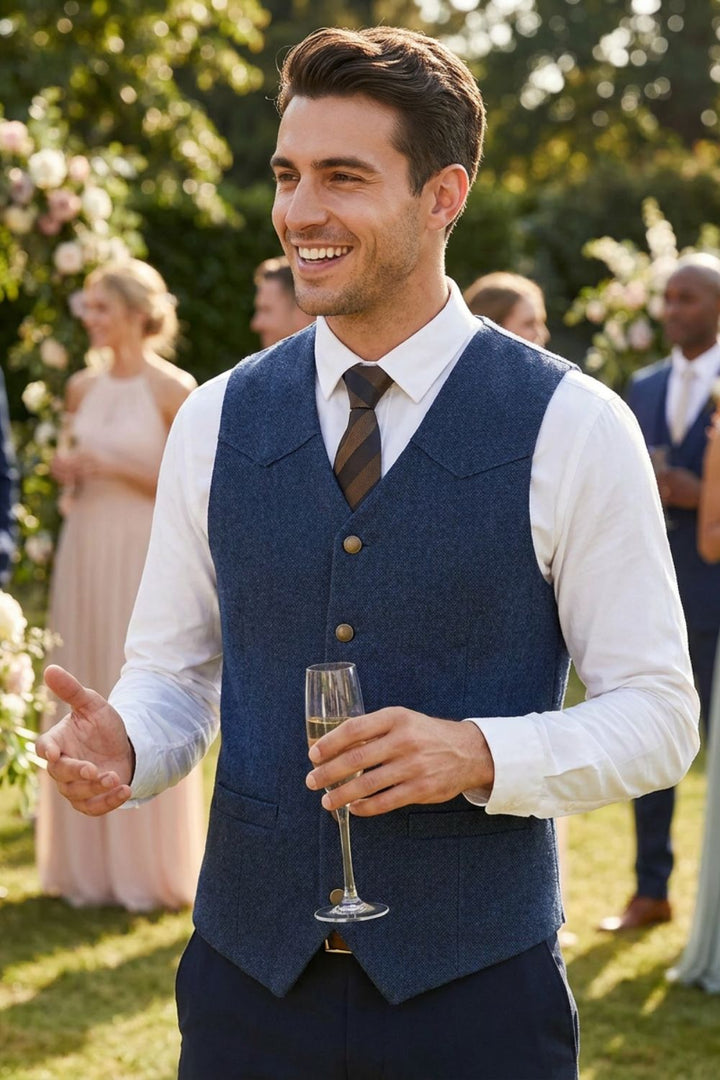 Men's Waistcoat with Lapel Collar and Button Placket