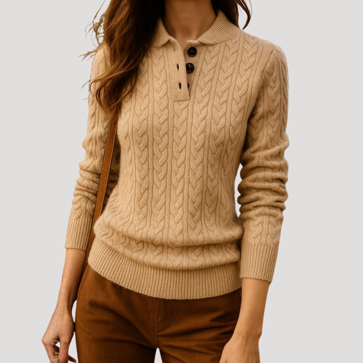 Twisted Knit Women's Sweater with Collar and Button Placket
